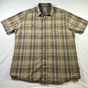 Kuhl Response Button Down Shirt Mens Large Beige Brown Plaid Short Sleeve